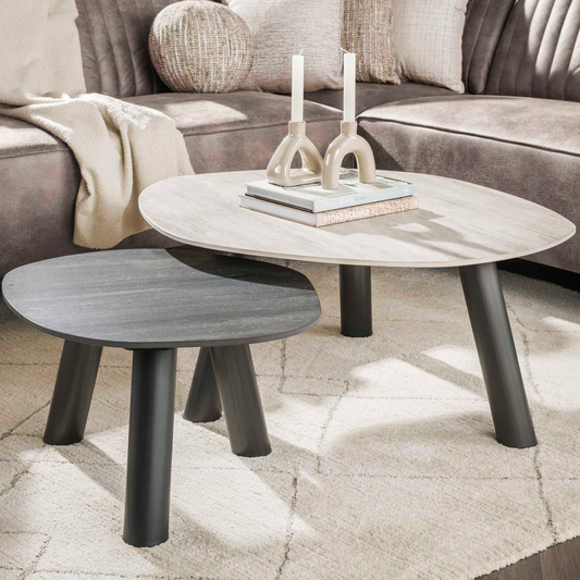Couchtisch-Set TWIN BICOLORE GRANDE Organische Log-Satztische in 3D-Keramik (Grau & Anthrazit)