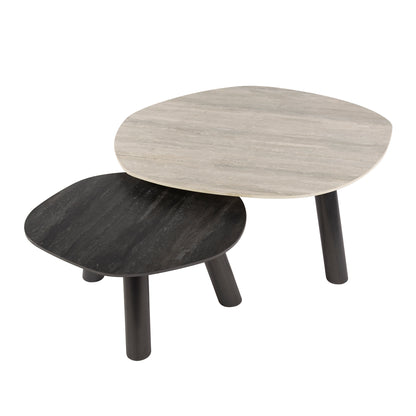 Couchtisch-Set TWIN BICOLORE GRANDE Organische Log-Satztische in 3D-Keramik (Grau & Anthrazit)