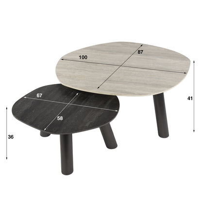 Couchtisch-Set TWIN BICOLORE GRANDE Organische Log-Satztische in 3D-Keramik (Grau & Anthrazit)