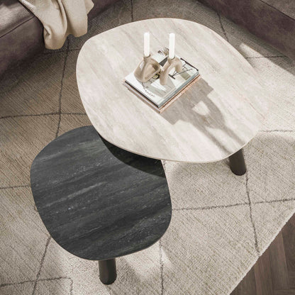 Couchtisch-Set TWIN BICOLORE GRANDE Organische Log-Satztische in 3D-Keramik (Grau & Anthrazit)
