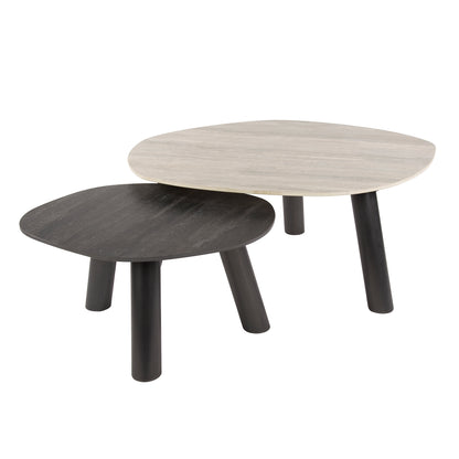 Couchtisch-Set TWIN BICOLORE GRANDE Organische Log-Satztische in 3D-Keramik (Grau & Anthrazit)