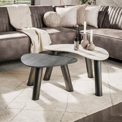 Couchtisch-Set TWIN BICOLORE Organische Satztische in 3D-Keramik (Grau & Anthrazit)