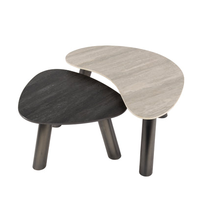 Couchtisch-Set TWIN BICOLORE Organische Satztische in 3D-Keramik (Grau & Anthrazit)