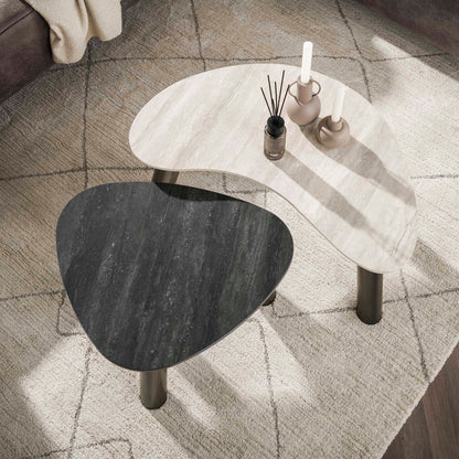 Couchtisch-Set TWIN BICOLORE Organische Satztische in 3D-Keramik (Grau & Anthrazit)