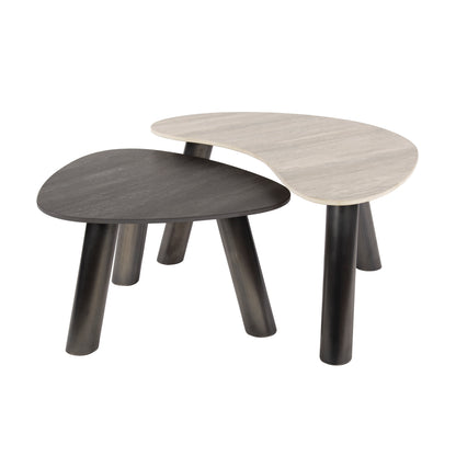 Couchtisch-Set TWIN BICOLORE Organische Satztische in 3D-Keramik (Grau & Anthrazit)