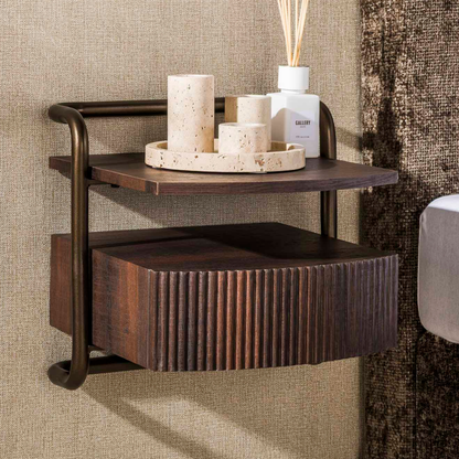 Nachttisch BEND 3D-OAK Kompakte schwebende Rohrrahmen-Konsole mit Rillen-Schublade 39 cm