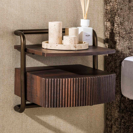 Nachttisch BEND 3D-OAK Kompakte schwebende Rohrrahmen-Konsole mit Rillen-Schublade 39 cm