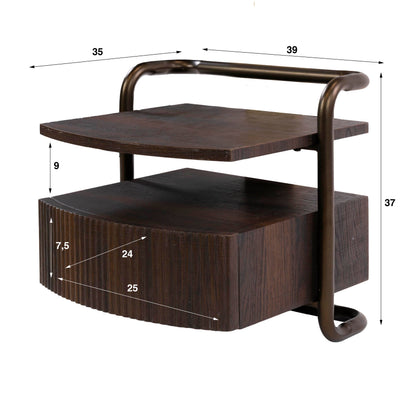 Nachttisch BEND 3D-OAK Kompakte schwebende Rohrrahmen-Konsole mit Rillen-Schublade 39 cm