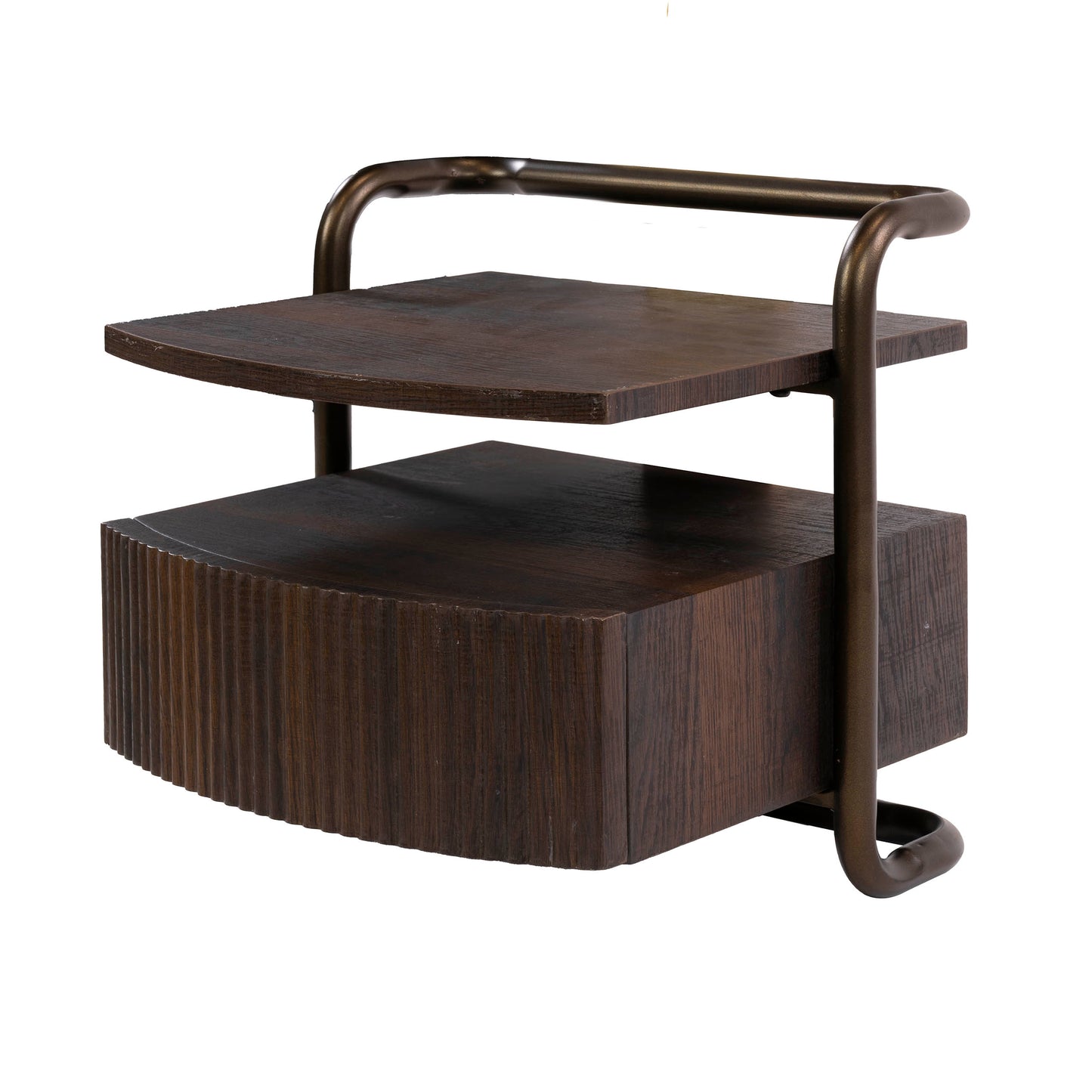 Nachttisch BEND 3D-OAK Kompakte schwebende Rohrrahmen-Konsole mit Rillen-Schublade 39 cm