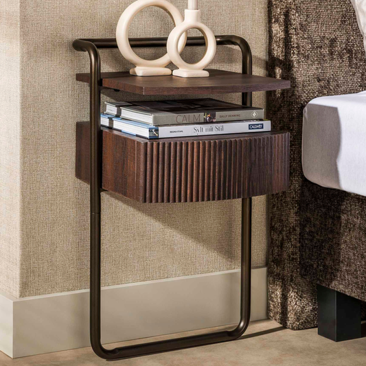 Nachttisch BEND 3D-OAK Schwebende Rohrrahmen-Konsole mit Rillen-Schublade 39 cm