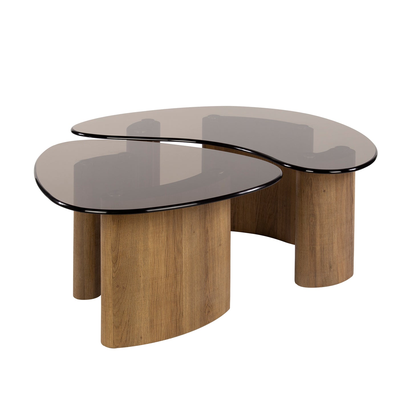 Couchtisch-Set TINTO BRONZO Organische Satztische mit Rauchglas und Holzsockel