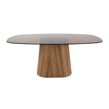 Esstisch TINTO CENTRO Dänisch-Ovaler Säulentisch mit Rauchglas & Eichenoptik 180 cm