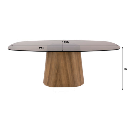 Esstisch TINTO CENTRO GRANDE XXL Dänisch-Ovaler Säulentisch mit Rauchglas & Eichenoptik 215 cm