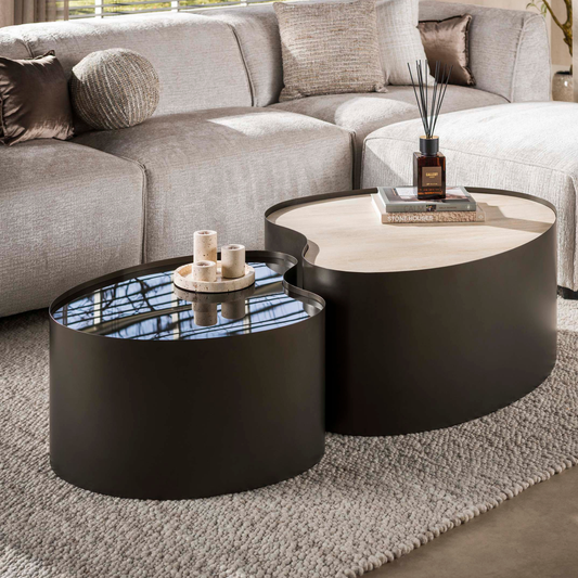 Couchtisch-Set AURELIA FUSIONE Organische Satztische aus Keramik, Glas & Bronze