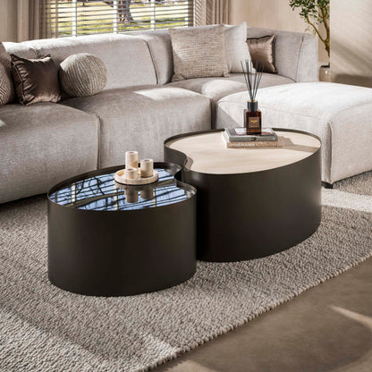Couchtisch-Set AURELIA FUSIONE Organische Satztische aus Keramik, Glas & Bronze