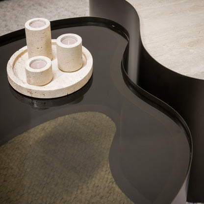Couchtisch-Set AURELIA FUSIONE Organische Satztische aus Keramik, Glas & Bronze