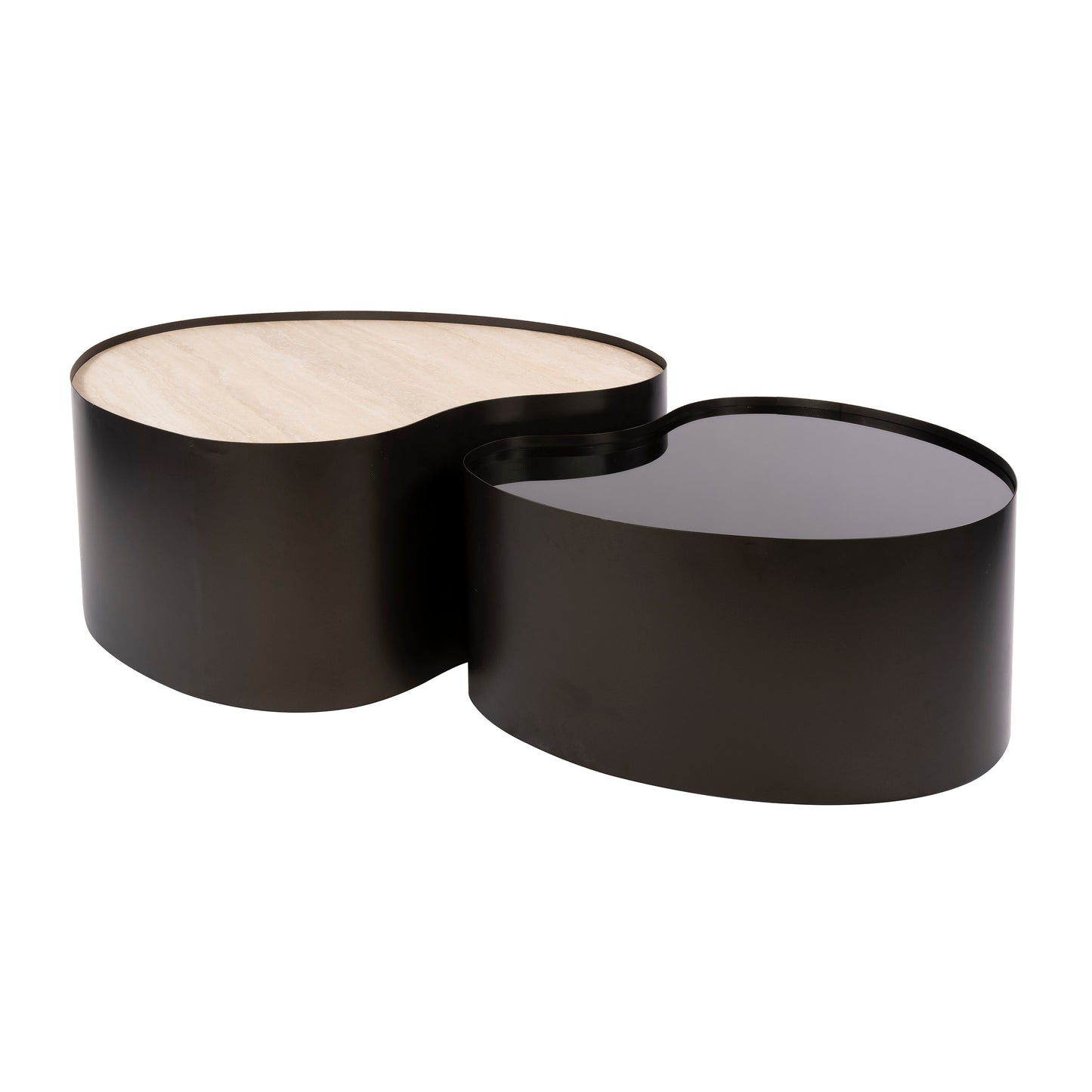Couchtisch-Set AURELIA FUSIONE Organische Satztische aus Keramik, Glas & Bronze