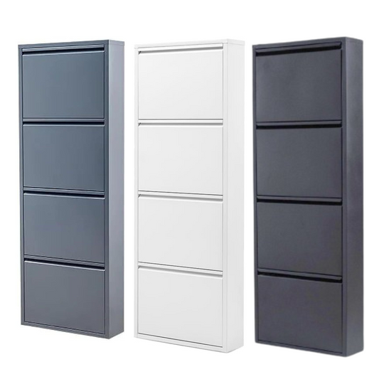 Schuhschrank metall 4 Klappen Schuhkipper Schuhregal platzsparend glanz schmal