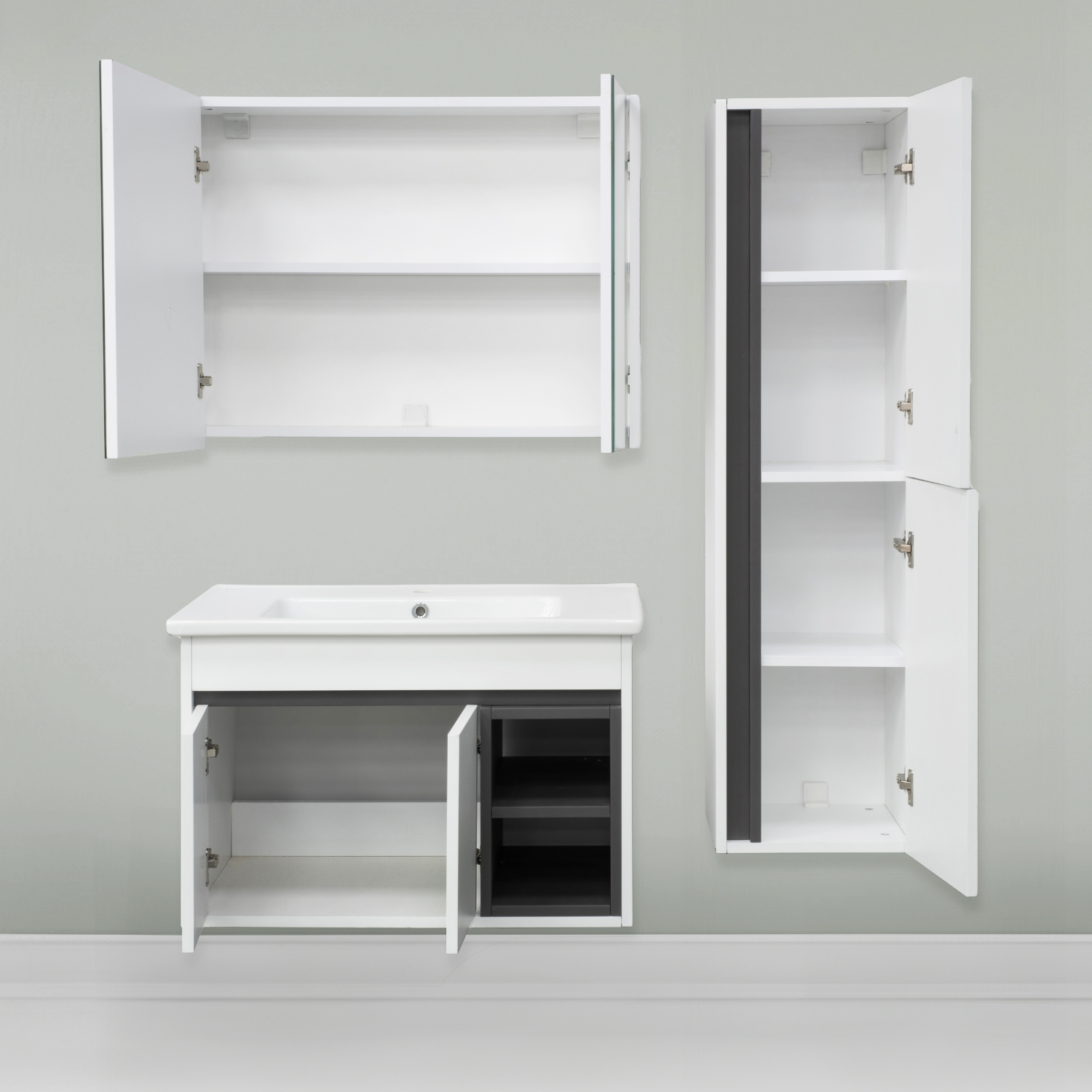 BURMAS Badmöbel Set 5tlg - 65 cm MDF Melamin Weiss Holzoptik Keramik vormontiert
