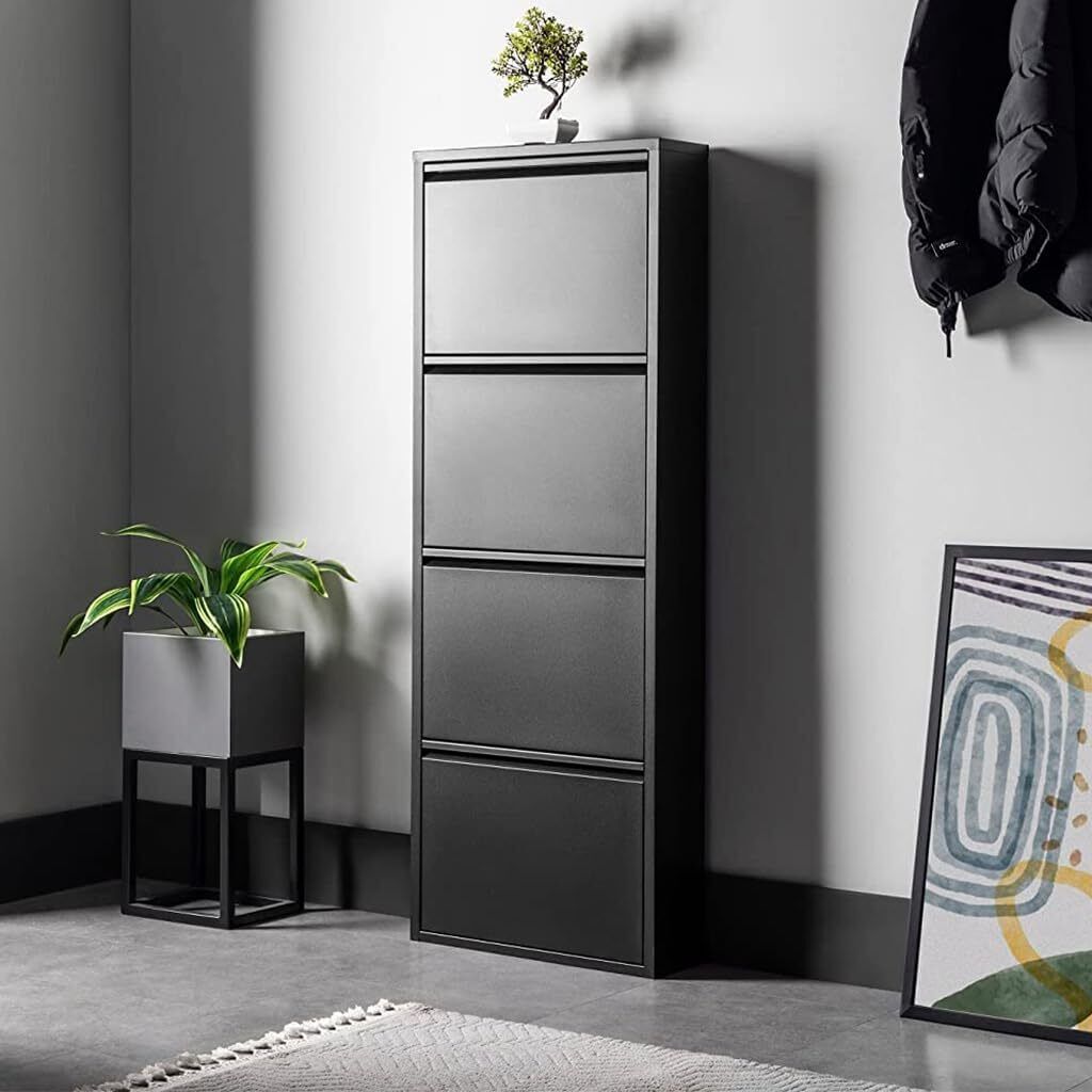 Schuhschrank metall 4 Klappen Schuhkipper Schuhregal glanz Produktionsfehler