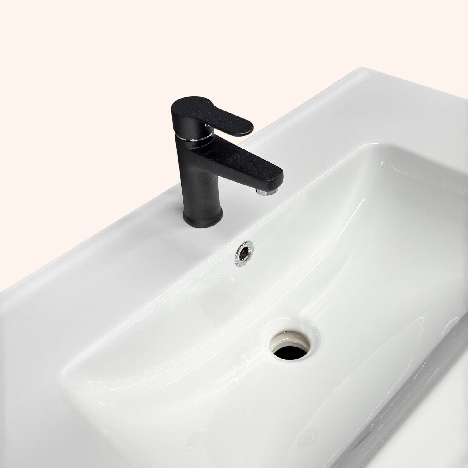 BURMAS Badmöbel Set 5tlg - 65 cm MDF Melamin Weiss Holzoptik Keramik vormontiert