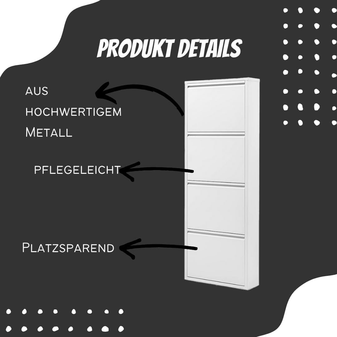Schuhschrank metall 4 Klappen Schuhkipper Schuhregal platzsparend glanz schmal