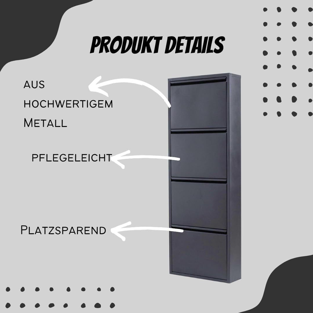 Schuhschrank metall 4 Klappen Schuhkipper Schuhregal platzsparend glanz schmal