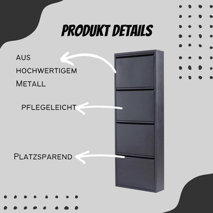 Schuhschrank metall 4 Klappen Schuhkipper Schuhregal platzsparend glanz schmal