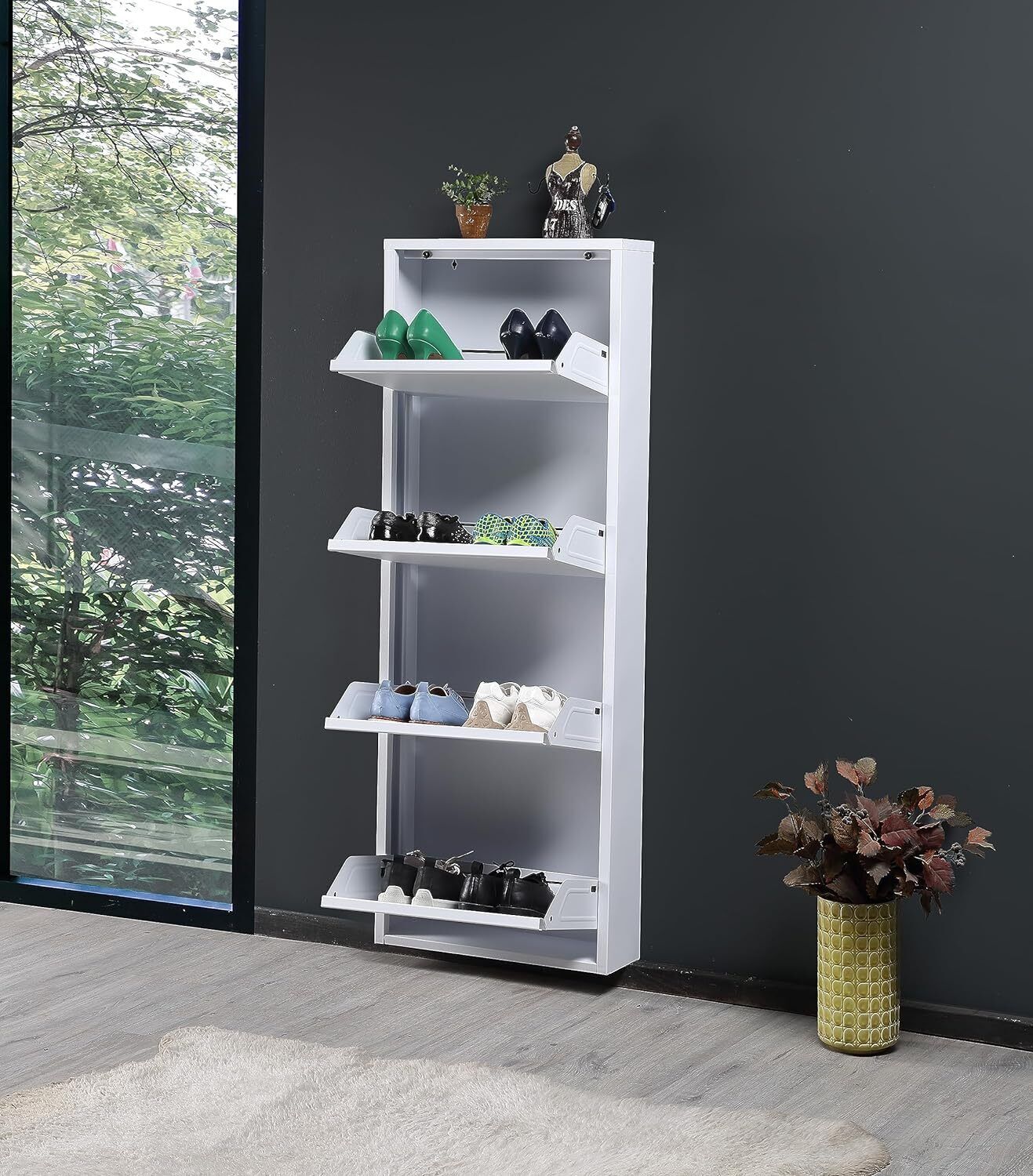 Schuhschrank metall 4 Klappen Schuhkipper Schuhregal platzsparend glanz schmal