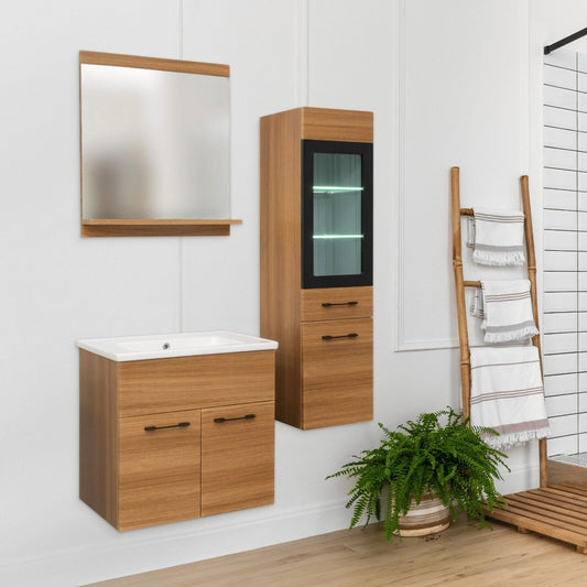 BURMAS Badmöbel Set 5tlg - 65 cm MDF Melamin Weiss Holzoptik Keramik vormontiert