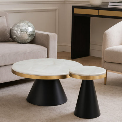 Couchtisch Rovigo 2er Set mit edlen Tischplatten in Marmor-Optik 80cm