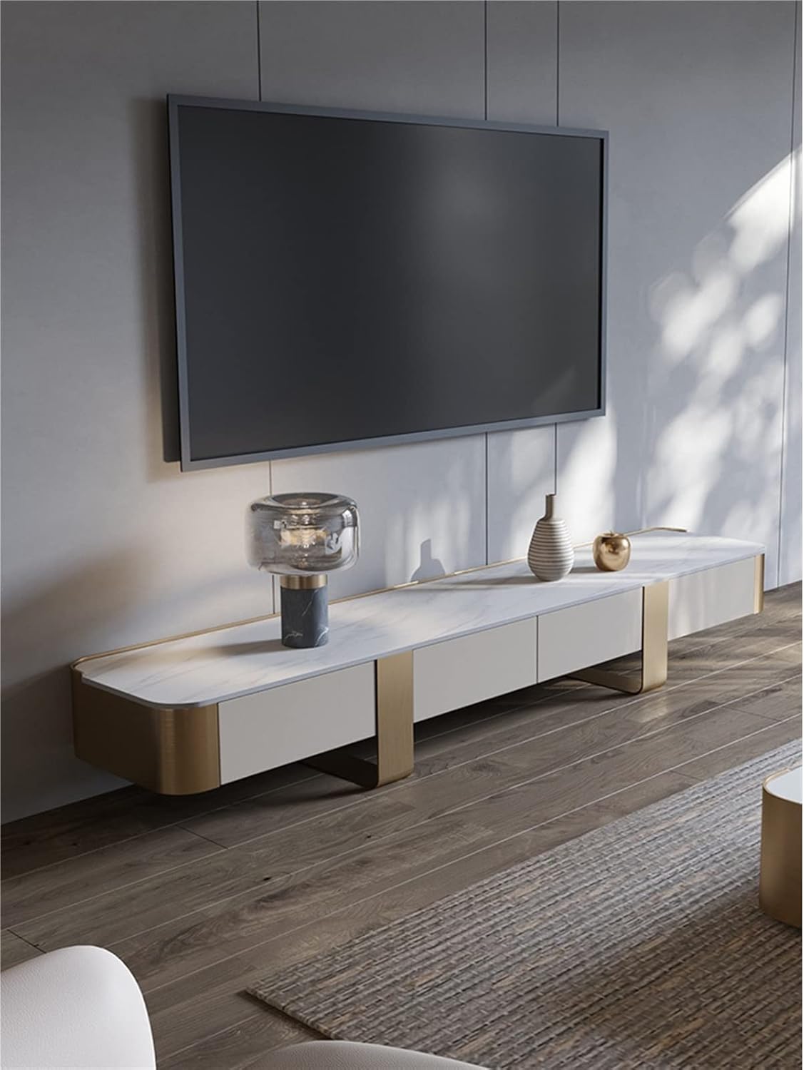 Sideboard Fernsehkommode TV-Schrank weiß gold 200x40x40cm