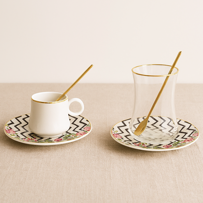 Bricard Tee - Espresso Set 24 telig Weiß Schwarz mit Goldenen Details