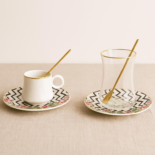 Bricard Tee - Espresso Set 24 telig Weiß Schwarz mit Goldenen Details