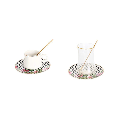 Bricard Tee - Espresso Set 24 telig Weiß Schwarz mit Goldenen Details