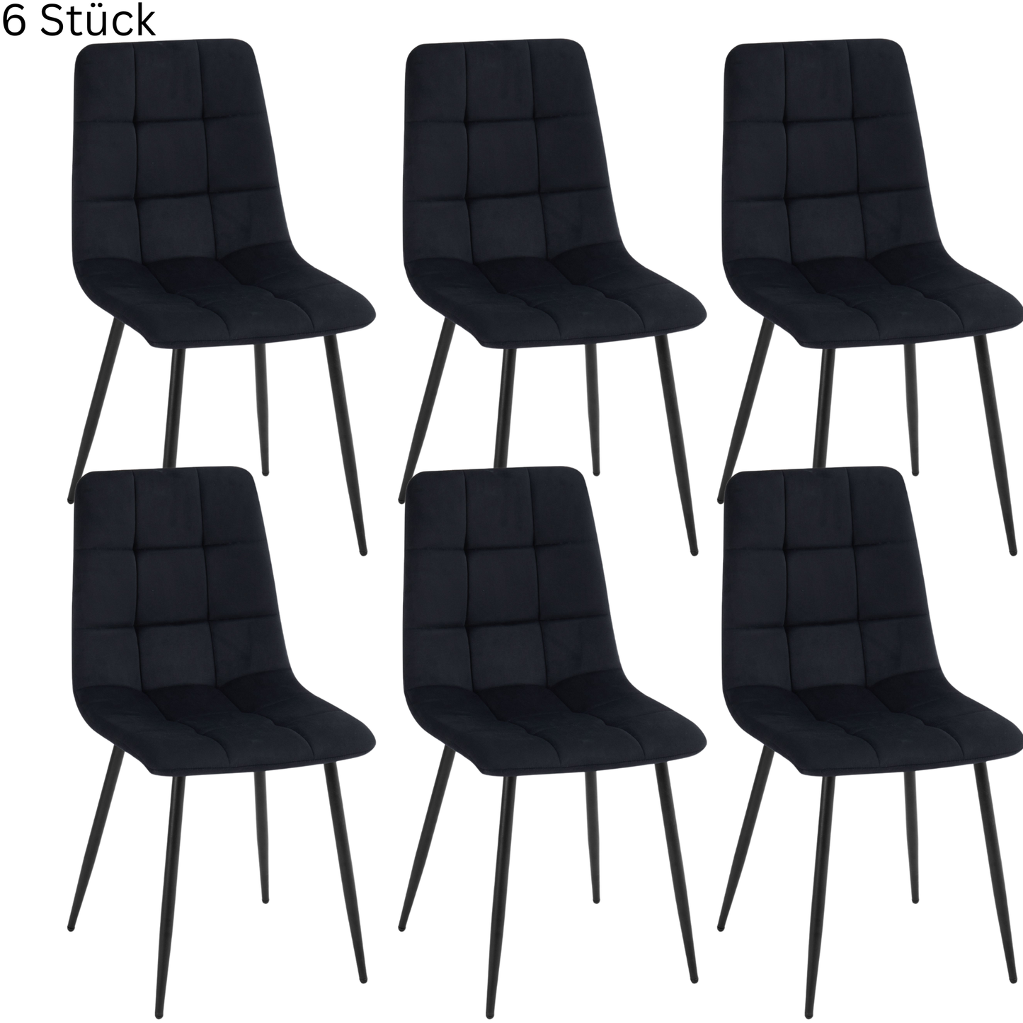 Gepolsterte Esszimmerstuhl mit Rückenlehne aus Samt und Metallbeine Schwarz 6er Set