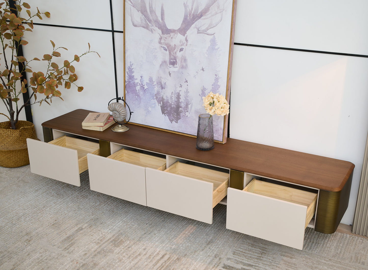 Edles Couchtisch Set 2er Set mit Braun Holz Design 90x35cm