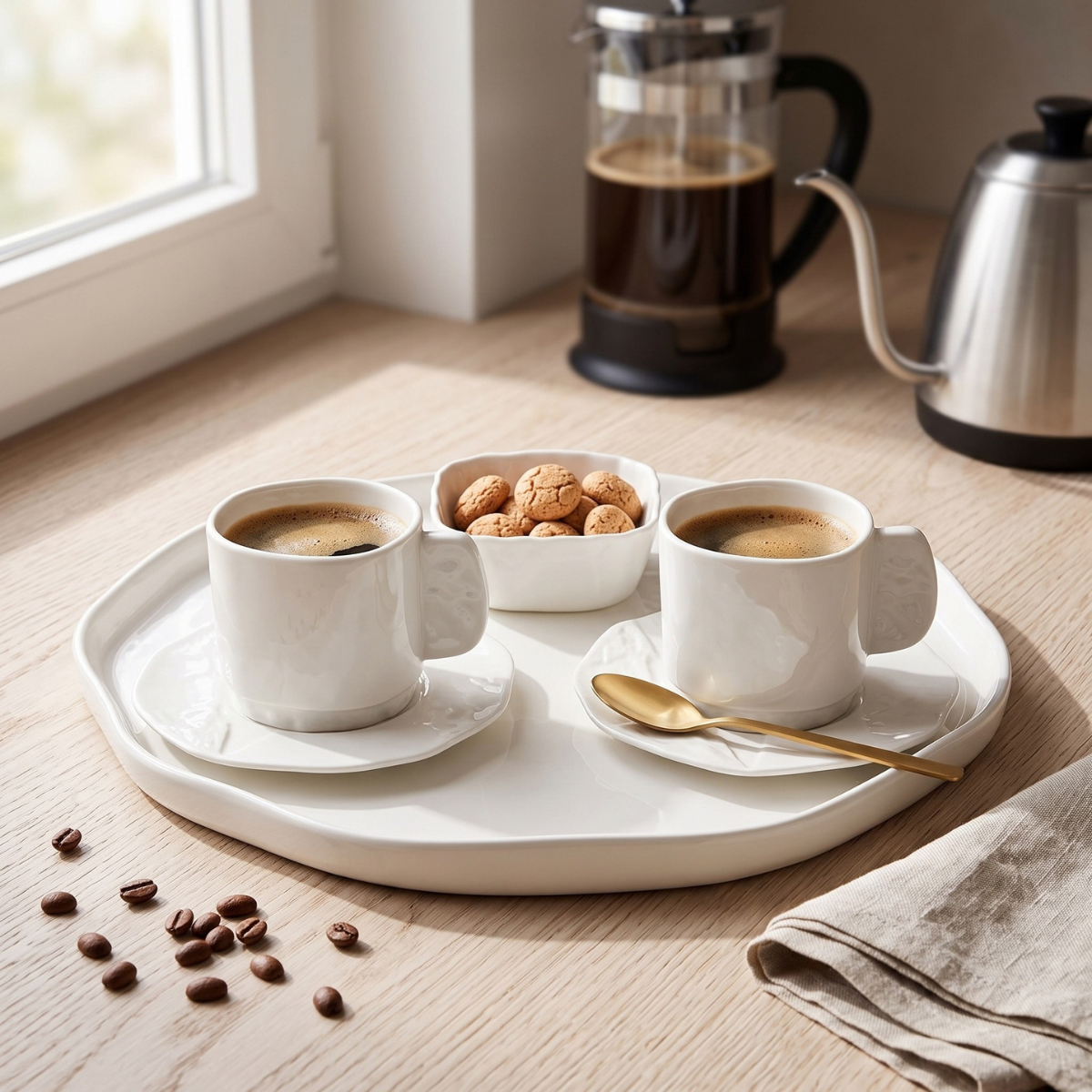 Kaffeeservice BARLIN 6-teiliges Porzellan-Set von Bricard inkl. Serviertablett Weiß, 80 ml