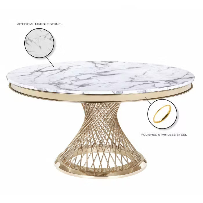 Wohnzimmertisch edler Esstisch echtes Marmor 130cm goldenes Edelstahlgestell