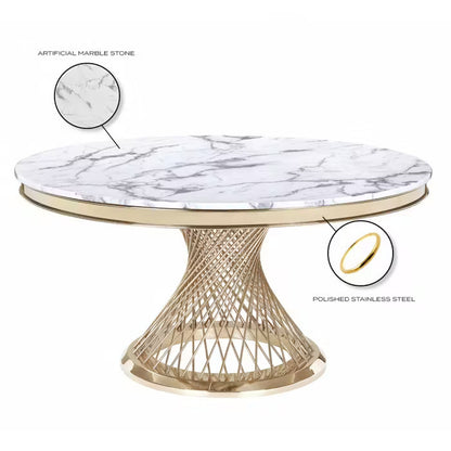 Wohnzimmertisch edler Esstisch echtes Marmor 130cm goldenes Edelstahlgestell