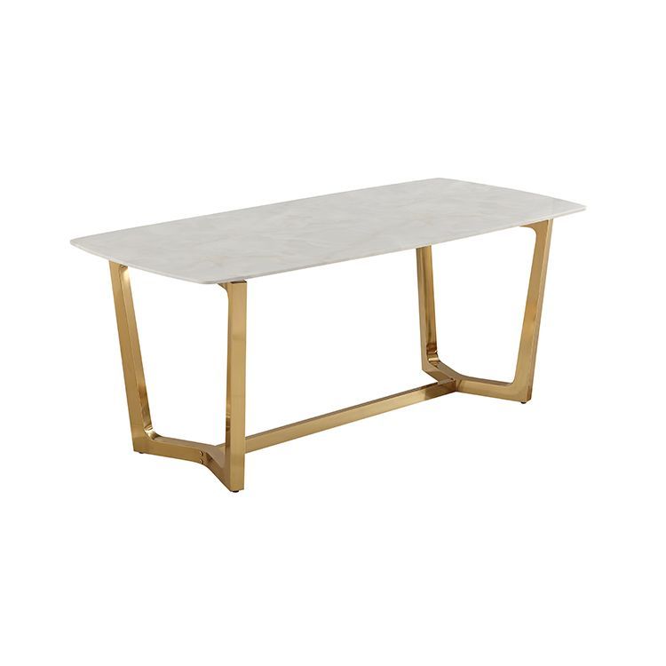 Moderner Esstisch in weißer Marmor-Optik mit Edelstahlbeinen – 180 x 90 x 76 cm
