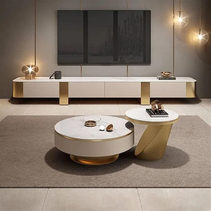 Edles Beistelltisch 2er Set mit weißem Marmor Design 90x35cm