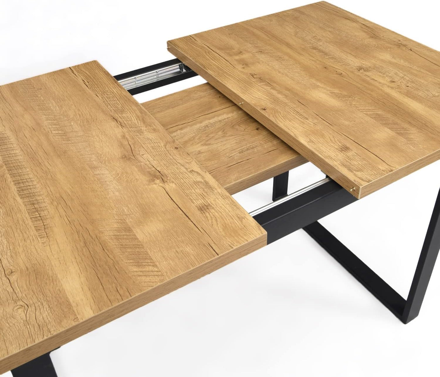 Esstisch Silas | ausziehbar 120-160 x80 cm 4-6 Personen Küchentisch Holztisch mit Kufen Gestell schwarz Esszimmer skandinavisch Industrial Design
