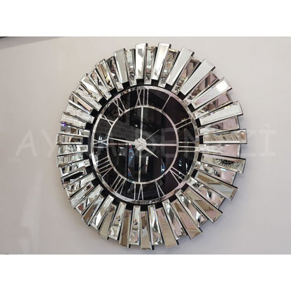 Diamond Spiegeluhr silber gold auf schwarzem Spiegel 75cm