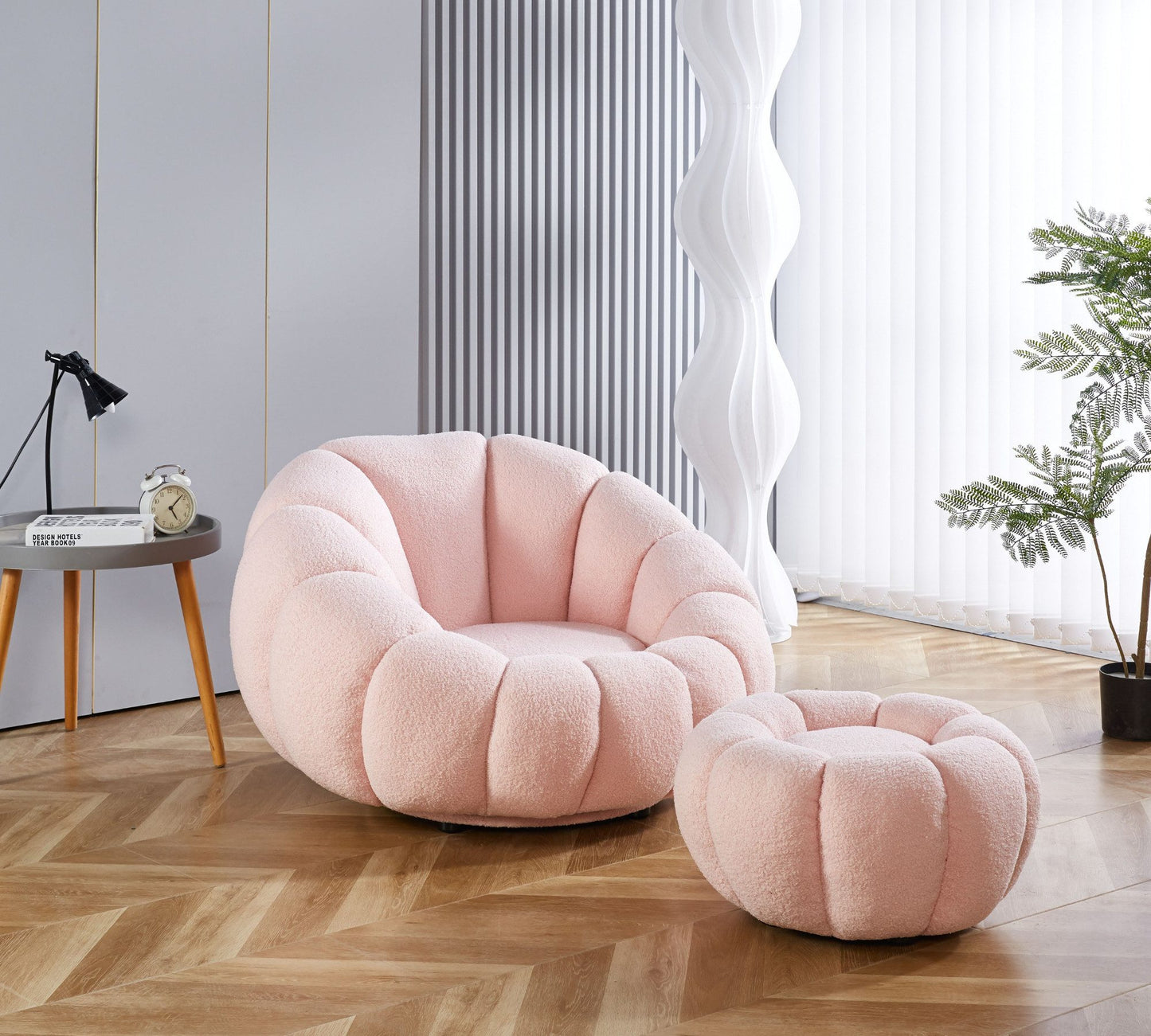 Drehsessel Kürbis Sessel 360° Drehfunktion Relaxsessel inkl. Hocker Rosa