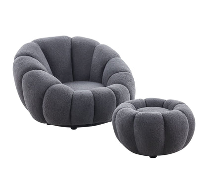 Drehsessel Kürbis Sessel 360° Drehfunktion Relaxsessel inkl. Hocker Grau