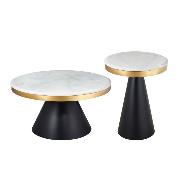 Couchtisch Rovigo 2er Set mit edlen Tischplatten in Marmor-Optik 80cm