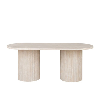 Moderne Esstisch mit ovaler Travertin-Tischplatte edle Tischbeine im Säulenstil 200 X 100 X 75 cm beige