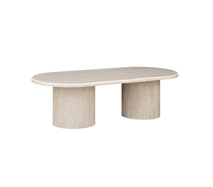 Moderner Couchtisch mit ovaler Travertin-Tischplatte – 130 x 70 x 45 cm
