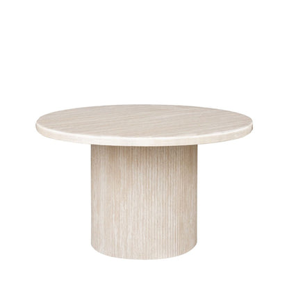 Moderne Esstisch mit Travertin-Tischplatte edle Tischbeine im Säulenstil 130 X  75 cm rund beige